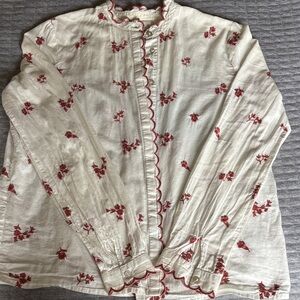 Sezane White and Red Floral Blouse